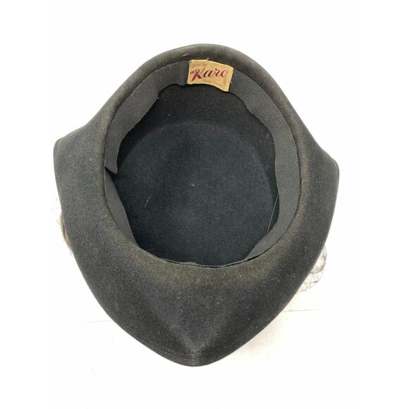 Vintage Karo New York Black Felt Hat Pearl Accent Veil Cocktail Fascinator - Picture 5 of 7